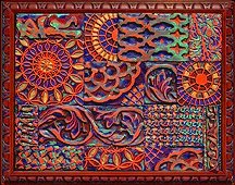 Decorative colorful relief sculptures. Contemporary decorative relief sculptures.