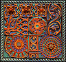Colorful small wall reliefs.