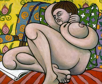 Abstract figure painting, reclining girl. Abstract figure painting.