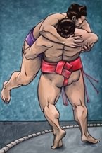Sumo wrestling paintings, contemporary.