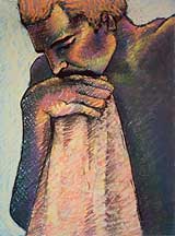 Pastel drawings of men.