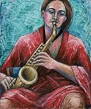 Saxaphone playing painting.