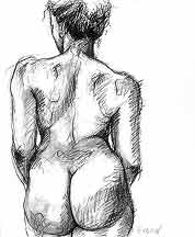 Nude female figure drawing.